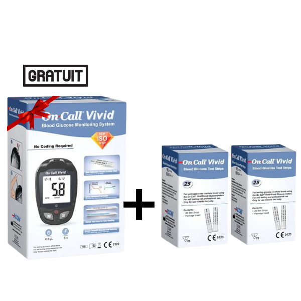 Pack ON CALL VIVID: 2x25 bandelettes + glucomètre + 10 bandelettes offertes