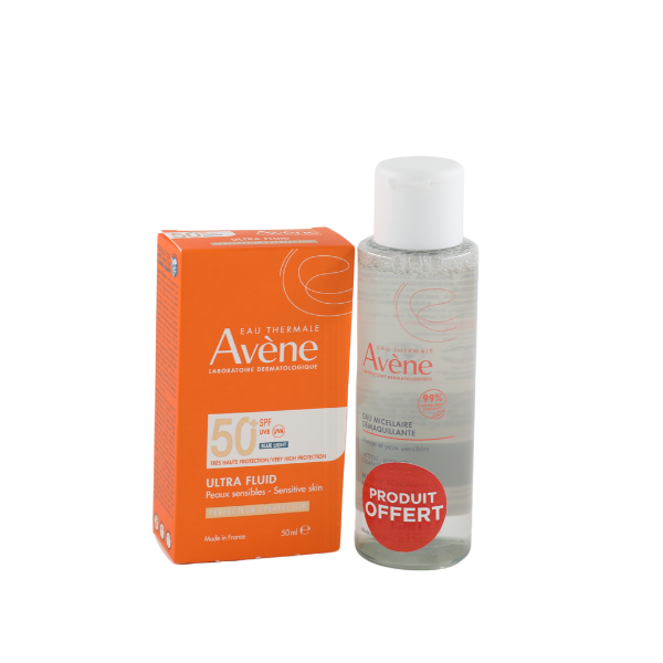 Avene Ultra Fluid SPF50+ avec eau micellaire gratuite Avene Ultra Fluid SPF50+ 50ml avec Eau Micellaire 100ml offerte