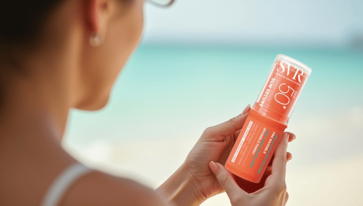 Femme vérifiant l’authenticité d’un écran solaire en Tunisie