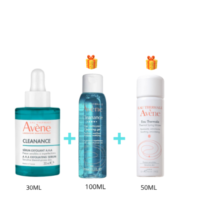 Pack Avène Cleanance: Sérum Exfoliant AHA 30 ml + Gel Nettoyant et Eau Thermale Offerts