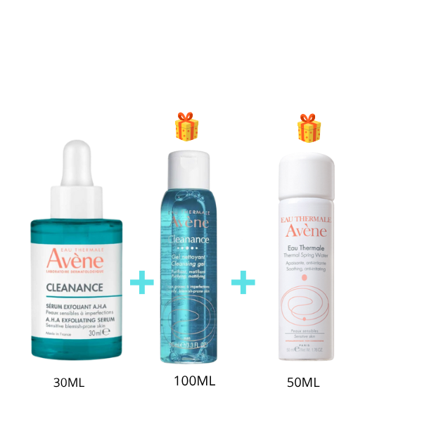 Pack Avène Cleanance: Sérum Exfoliant AHA 30 ml + Gel Nettoyant et Eau Thermale Offerts