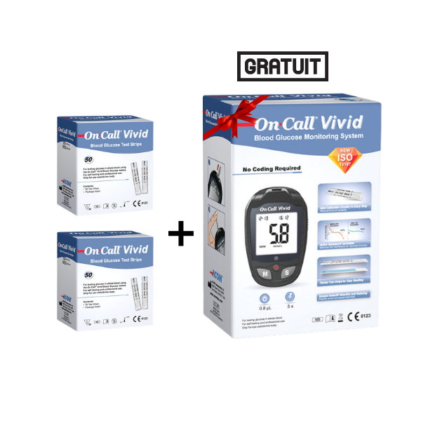 Pack ON CALL VIVID : 2x50 bandelettes avec glucomètre + 10 bandes offertes