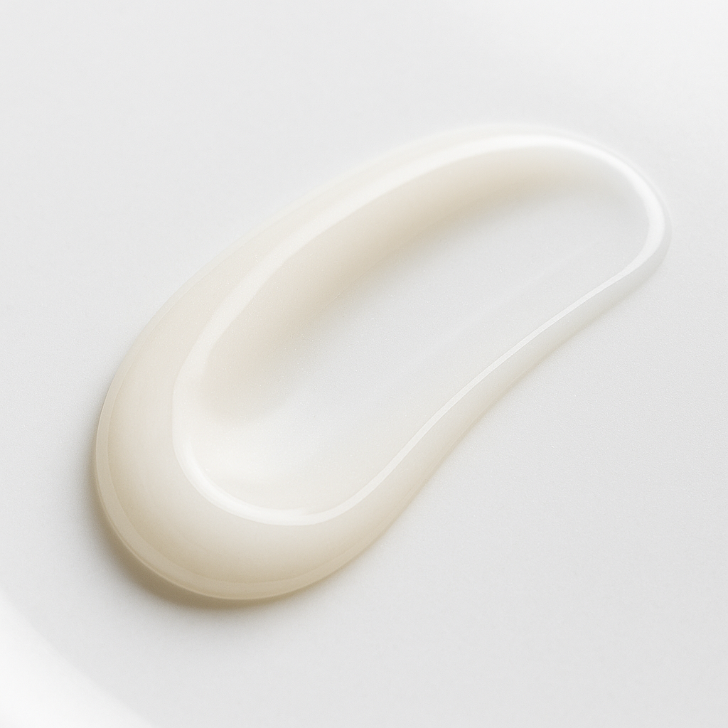 A macro photography shot of the Eucerin Dermopure Sérum's fluid texture. Display a swooping swatch on a smooth, white porcelain surface, highlighting micro-reflections and the product's lightweight, non-greasy quality. The image is free of packaging and text, offering a tactile look at the formulation's elegance. Lighting is soft, emphasizing the product’s natural sheen and premium feel. The focus is hyper-sharp and photo-realistic, capturing every nuance of the texture.