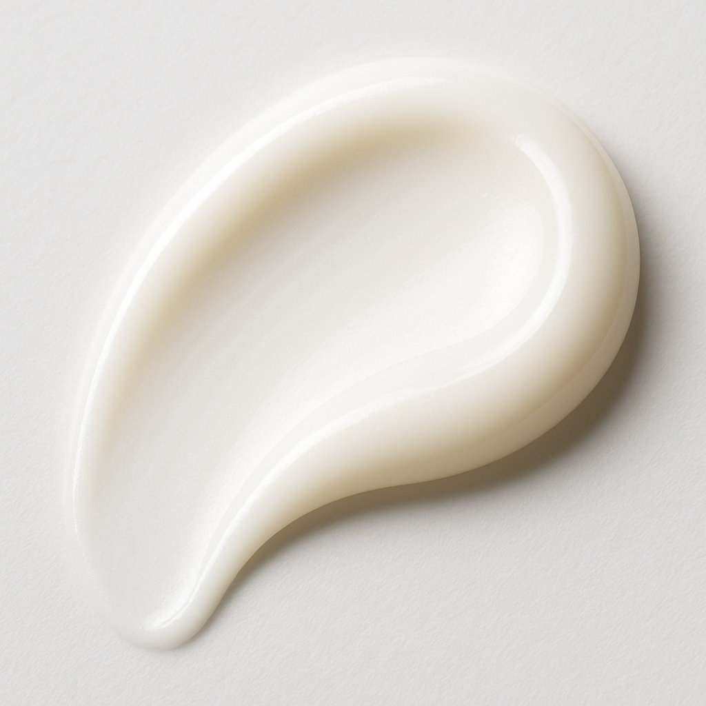 Voir : Elegant macro swatch of the SVR Sebiaclear texture, swirled like a gentle wave on smooth porcelain. The lighting is bright and slightly cool, highlighting the subtle sheen and smooth consistency. The color should reflect the product's real texture color - a soft, creamy white. Lens setting of 100mm macro f/8 ensures every detail is captured crisply. no AI artifacts, no warped or smeared text, no fake words, no invented logos, no plastic/waxy look, no doll-like skin, no oversaturated HDR, no stock-photo feel, no watermark, no extra fingers, no melted geometry.